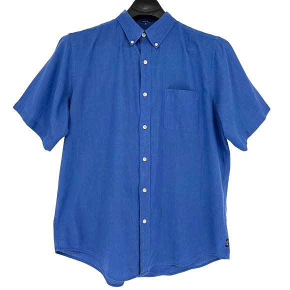 Chaps Other - Chaps Linen Blend Shirt Mens Large Blue Short Sleeve Button Down Casual Summer